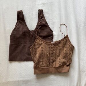 Brown Ribbed and Patterned Tank Tops